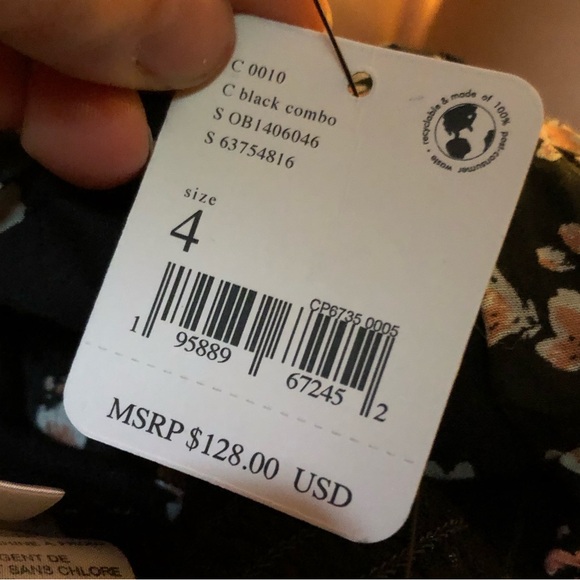 NWT $128 Free People Black Floral Bijou Smocked Crop Top & Skirt 2 pc Set 4 - Picture 8 of 9